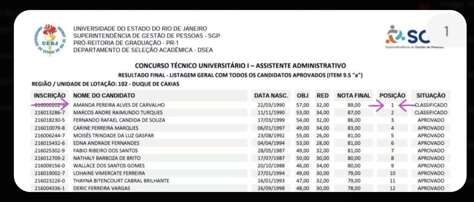 Amanda, mentorada aprovada em 1º lugar em concurso da UERJ